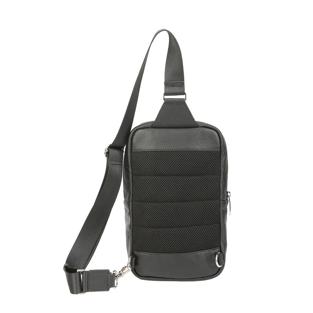 Black Pebbled Full-Grain Leather Sling Bag for Men – Crossbody Travel & Everyday Carry