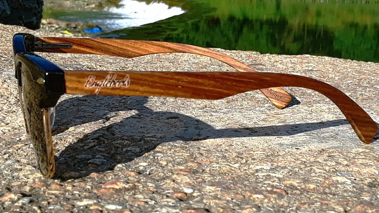 Real Walnut Wood Club Style Sunglasses With Bamboo Case / Polarized / Handcrafted / Eco-Friendly