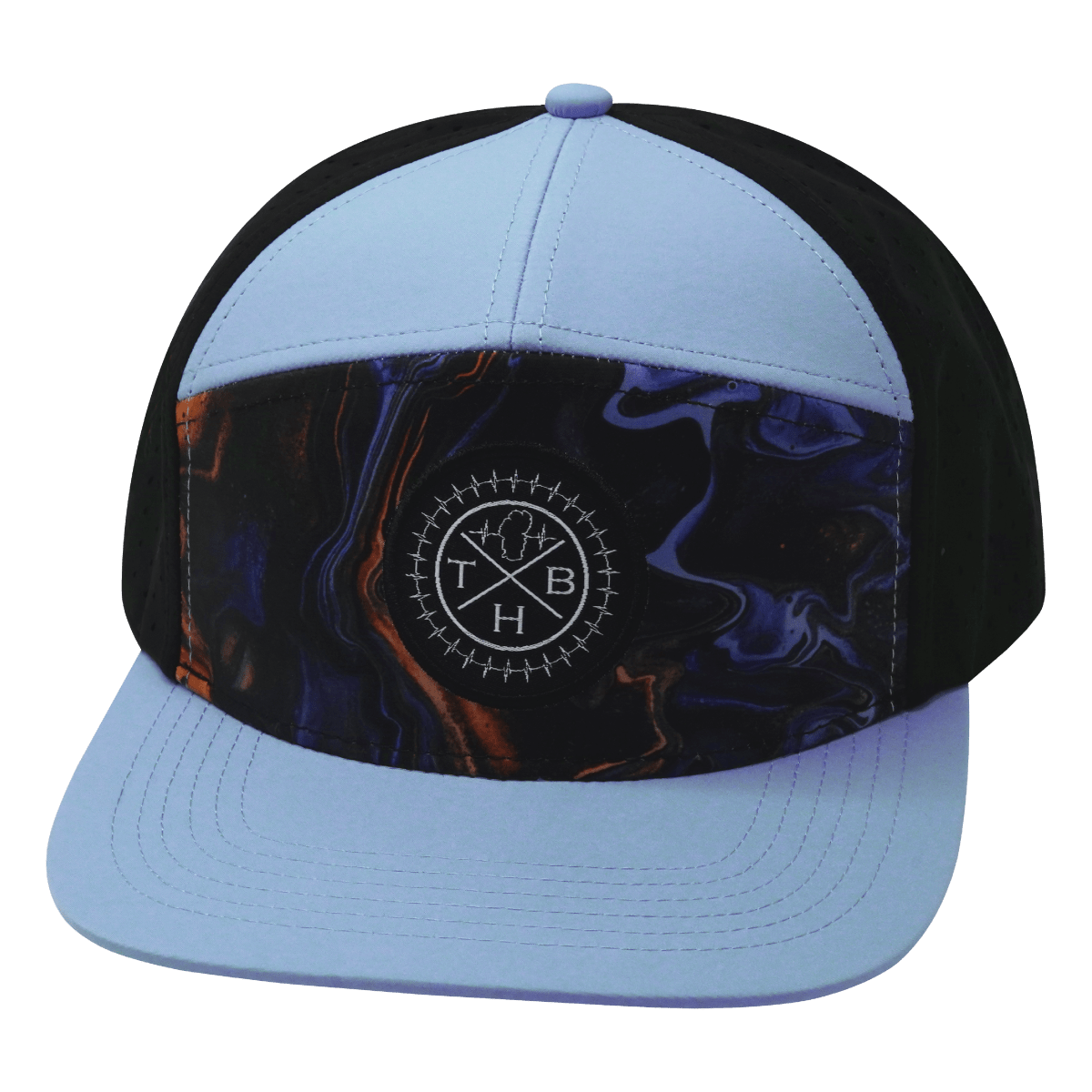 **ADULT** Color Vibes Hat - Flat Bill - Midnight Mirage - Baby Blue / Black - Laser Mesh