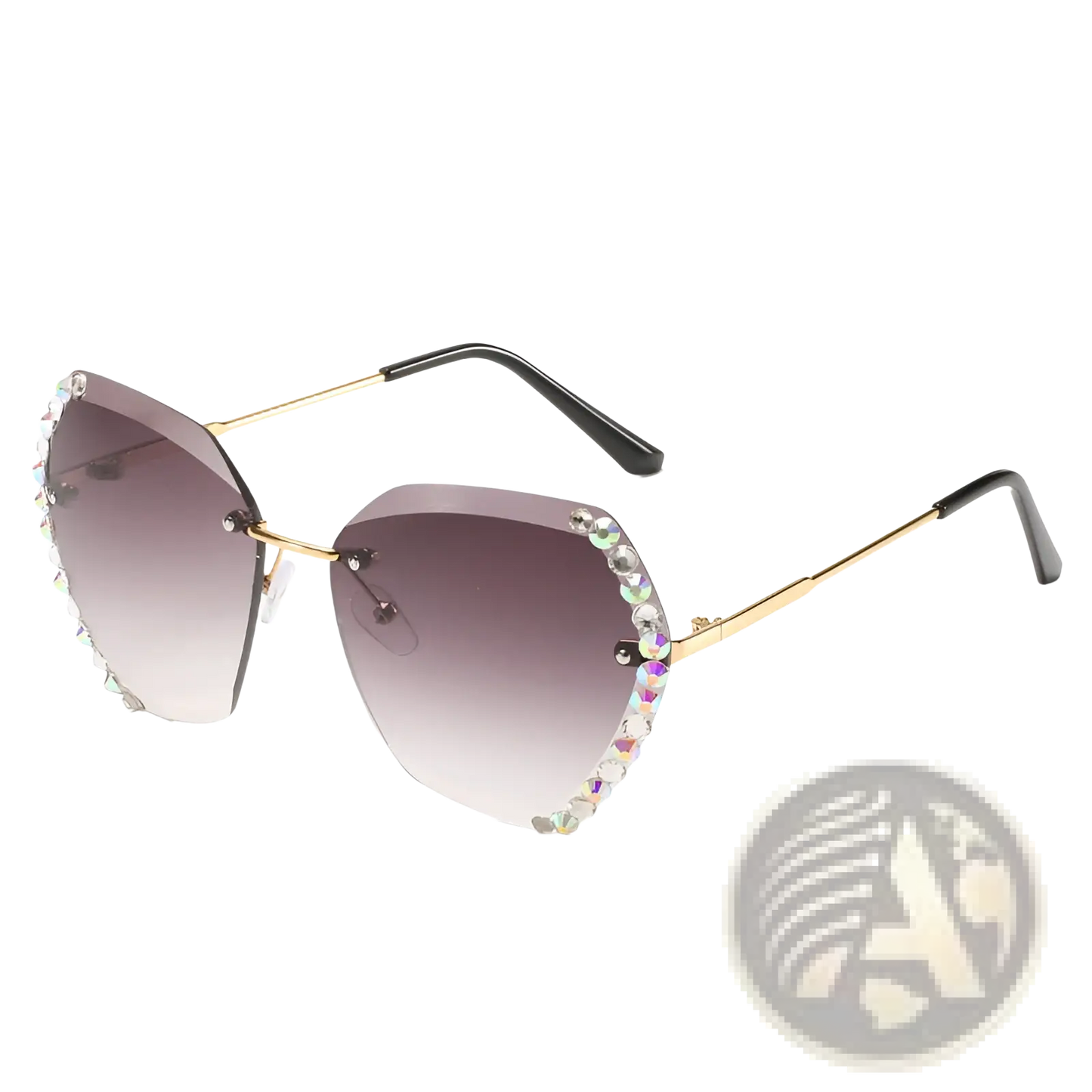 Diamond Studded Rimless Polygonal Gradient Sunglasses