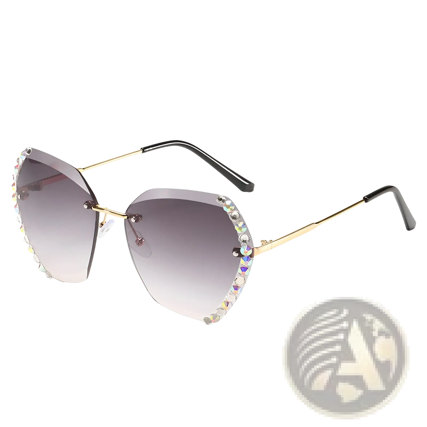 Diamond Studded Rimless Polygonal Gradient Sunglasses