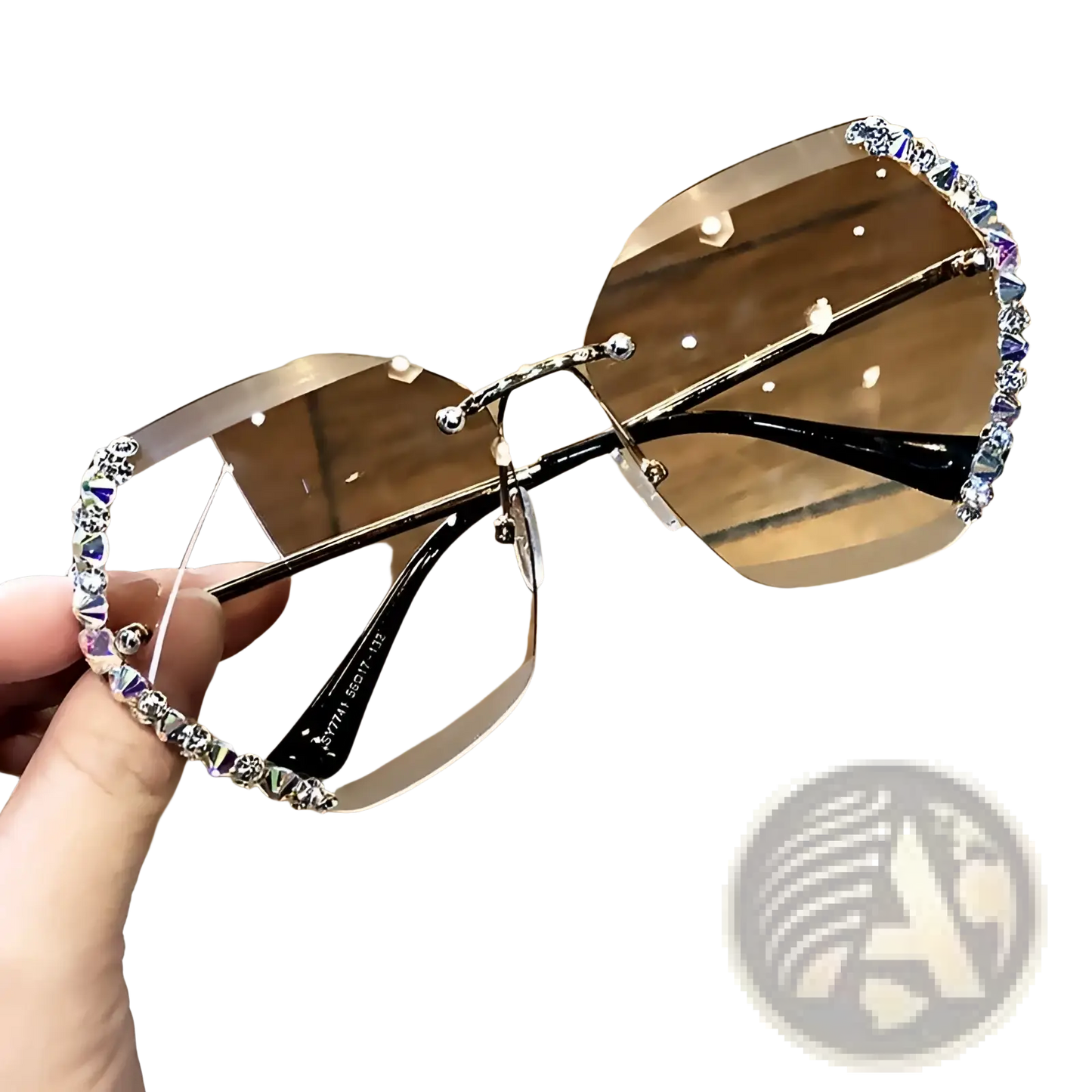 Diamond Studded Rimless Polygonal Gradient Sunglasses