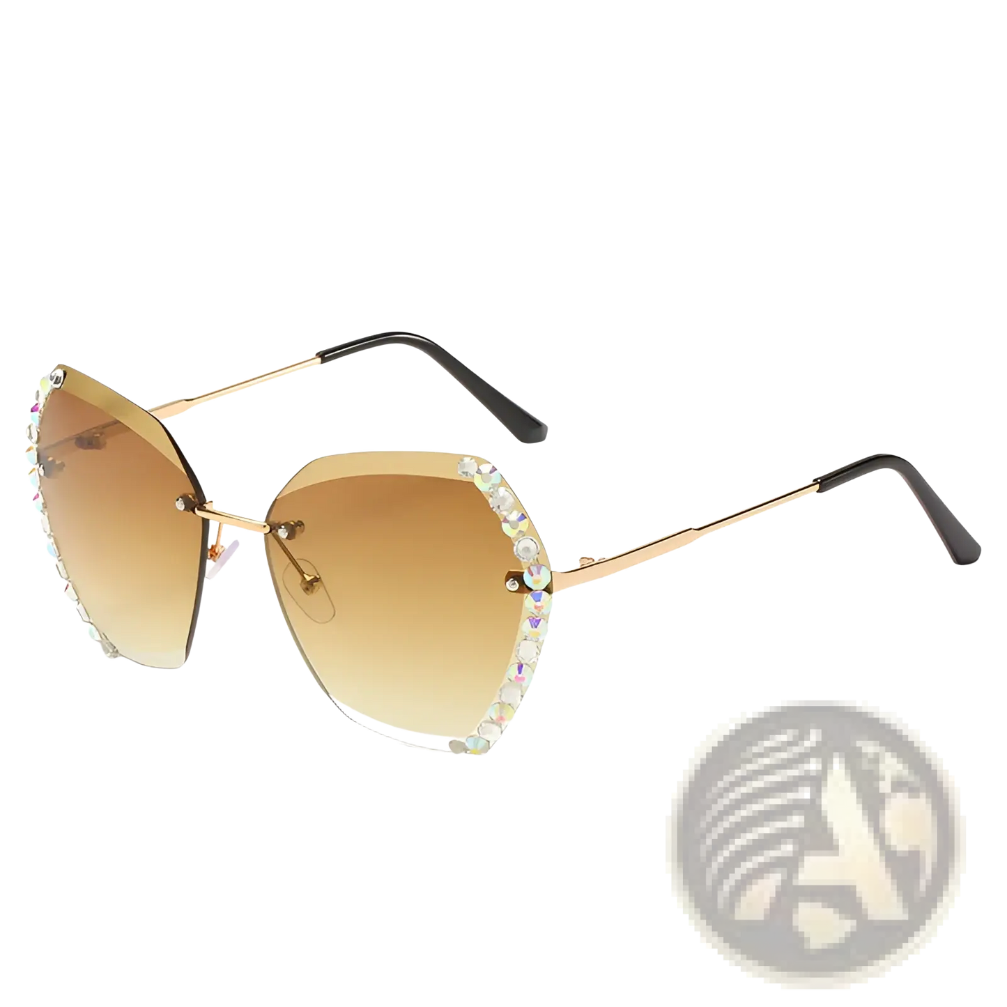 Diamond Studded Rimless Polygonal Gradient Sunglasses