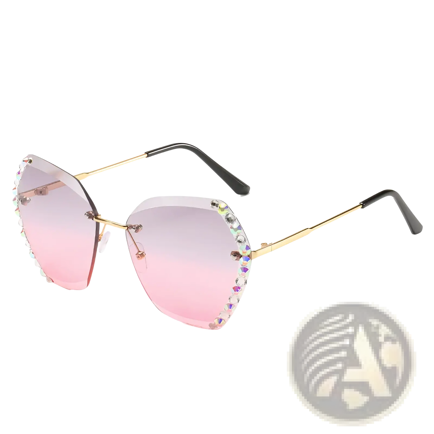 Diamond Studded Rimless Polygonal Gradient Sunglasses