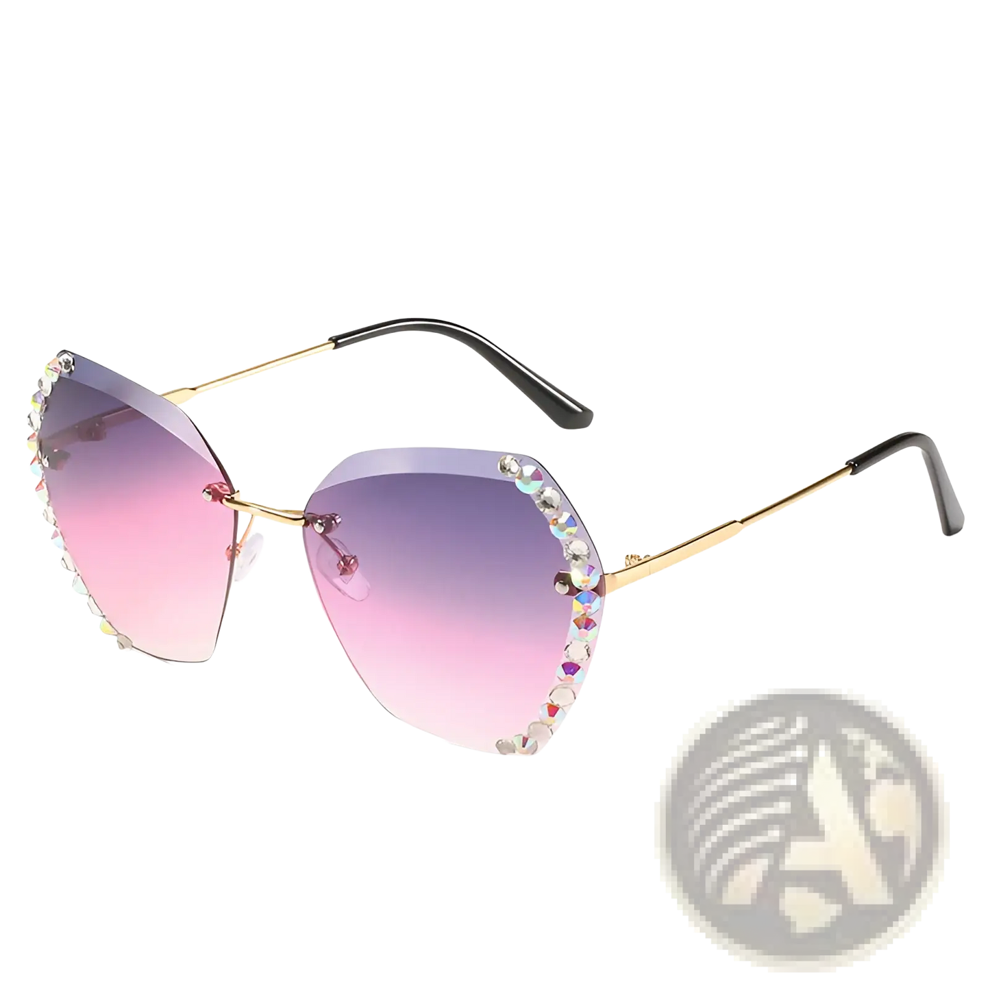 Diamond Studded Rimless Polygonal Gradient Sunglasses