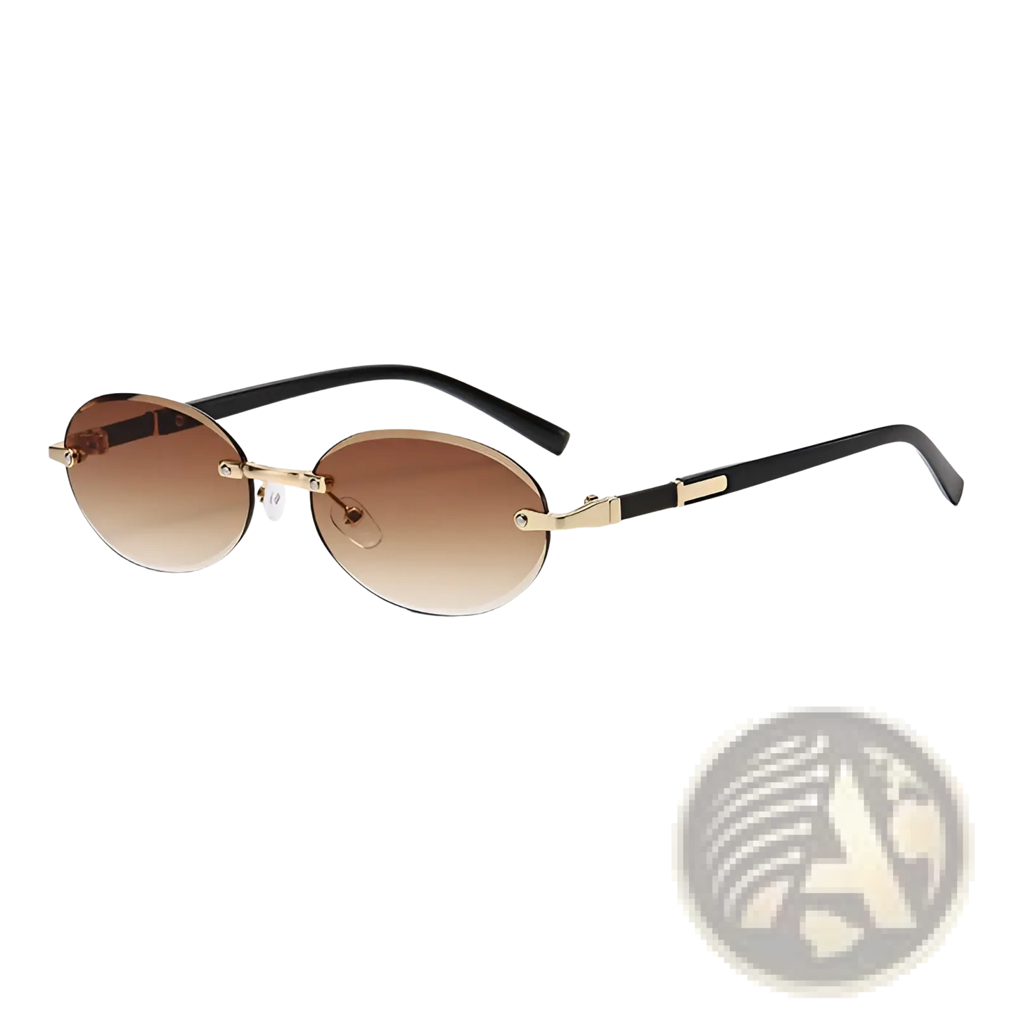Frameless Oval Uv400 Fashion Sunglasses with Metal Accents
