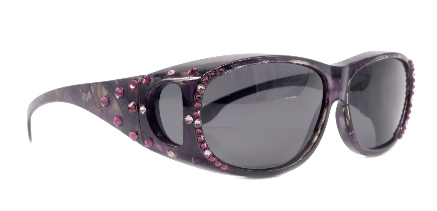 Explorer, (Bling) (Fit Over) Glasses W (Amethyst, L. Amethyst) Genuine European Crystals, Polarized Sunglasses  (Smoke Grey) NY Fifth Avenue