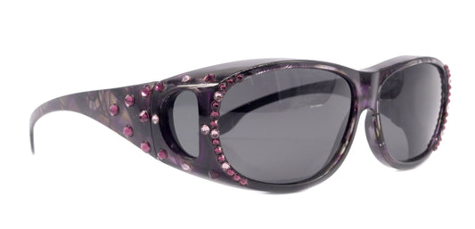 Explorer, (Bling) (Fit Over) Glasses W (Amethyst, L. Amethyst) Genuine European Crystals, Polarized Sunglasses  (Smoke Grey) NY Fifth Avenue