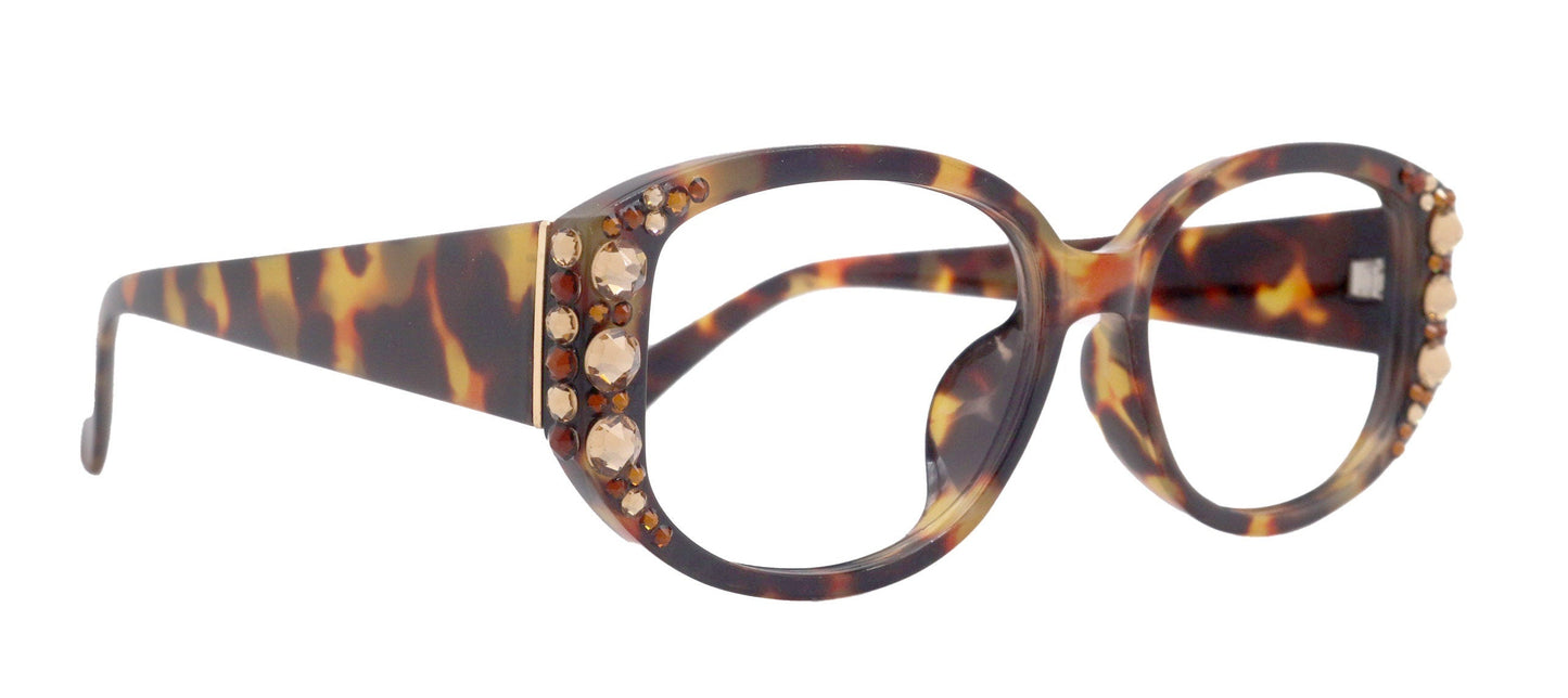 Petunia Bling Reading Glasses, Copper W Brown, Large Frame, High End Readers, Bifocal,  Sun readers, Trendy Style, NY Fifth Avenue