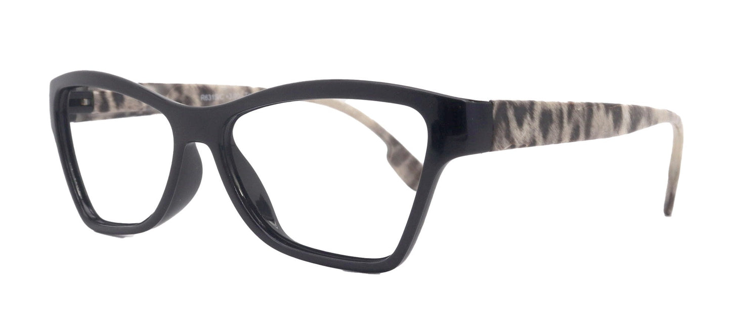 Avian,  (Premium) Reading Glasses, High End Reader +1.25 to +3 Magnifying Eyeglass, Cat Eye (Black N Brown) Feather Pattern. NY Fifth Avenue