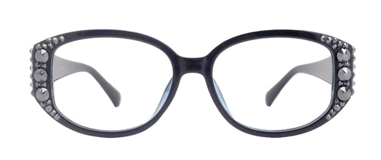 Petunia Oversized Bling Reading Glasses, BK W Aquamarine, Large Frame, High End Readers, Bifocal, Sun readers, Trendy Style, NY Fifth Avenue
