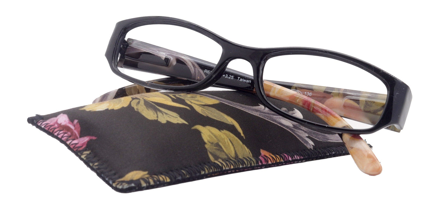 Rosie Premium Reading Glasses, Fashion Reader (Flower Black) Print, Oval Shape +4  High Magnification, NY Fifth Avenue