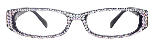 Elise, Bling Reading Glasses For Women W (AB)Genuine European Crystals rectangular (Black) +1.25 ..+3, Full Top  NY Fifth Avenue.