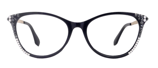 Cattitude Bling Reading Glasses 4 Women W Hematite N Clear Genuine European Crystals, 1.00 to 4.00 Magnifying Cat Eye  NY Fifth Avenue