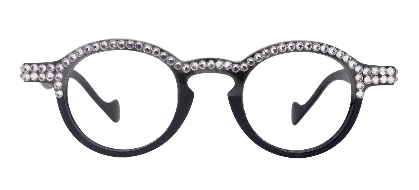 Orlando Bling Reading Glasses, W Full top Clear  European crystals, Magnifying Eyeglasses, (Black) (Round) NY Fifth Avenue