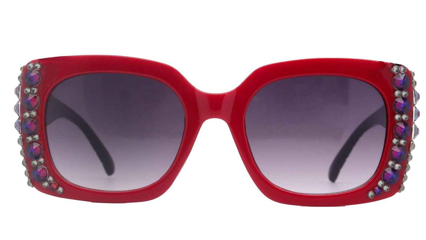 Tokio Line Bifocal OR Sun Readers Bling Reading Glasses, Red With Volcano European Crystals, Large Frame, Trendy Style,  NY Fifth Avenue
