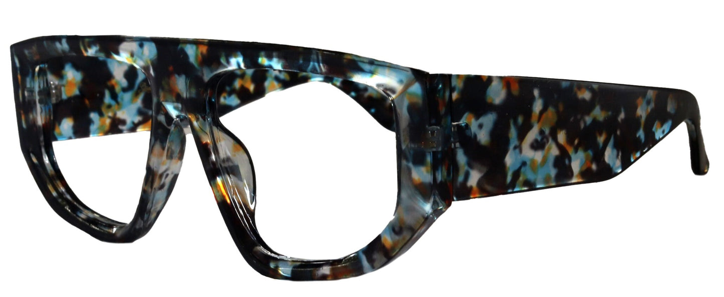 Goliath High End Bifocal or Non-Bifocal Blue W Brown  Reading Glasses Square, Inspired by NY Fifth Avenue
