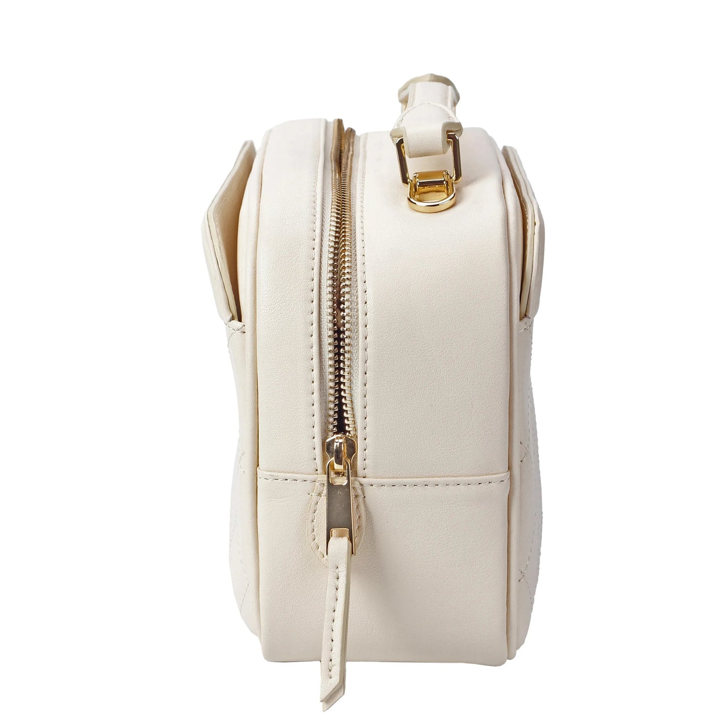 White Quilted Leather Camera Bag for Women – Stylish Crossbody Purse
