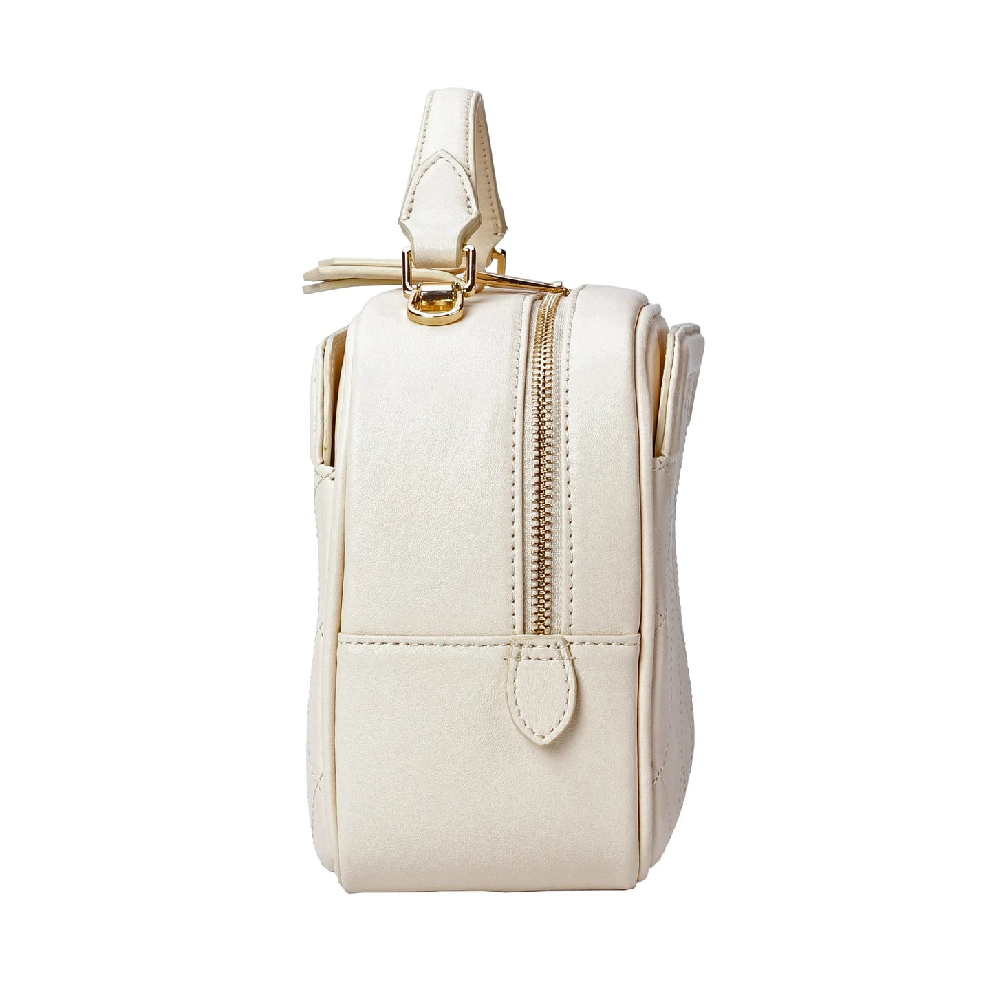 White Quilted Leather Camera Bag for Women – Stylish Crossbody Purse