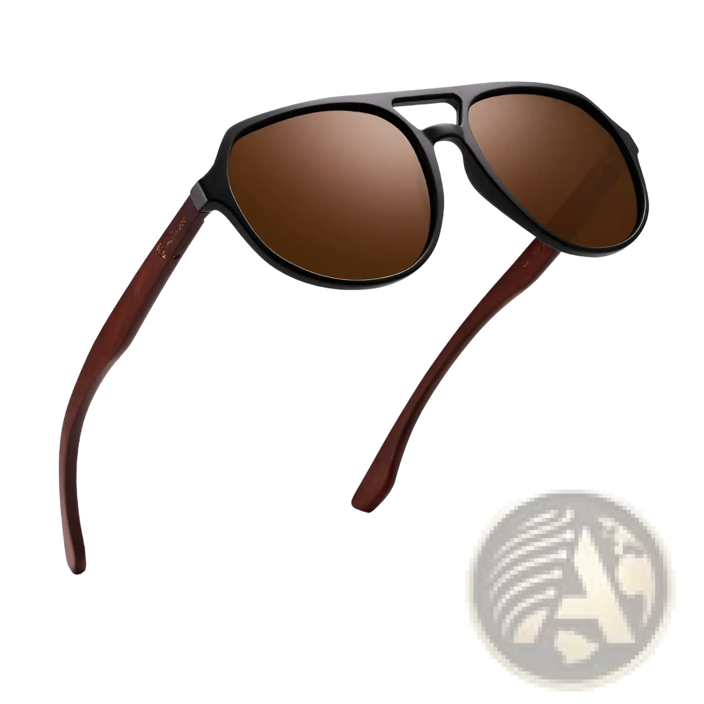 Mirror Lens Wood Temple Aviator Sunglasses
