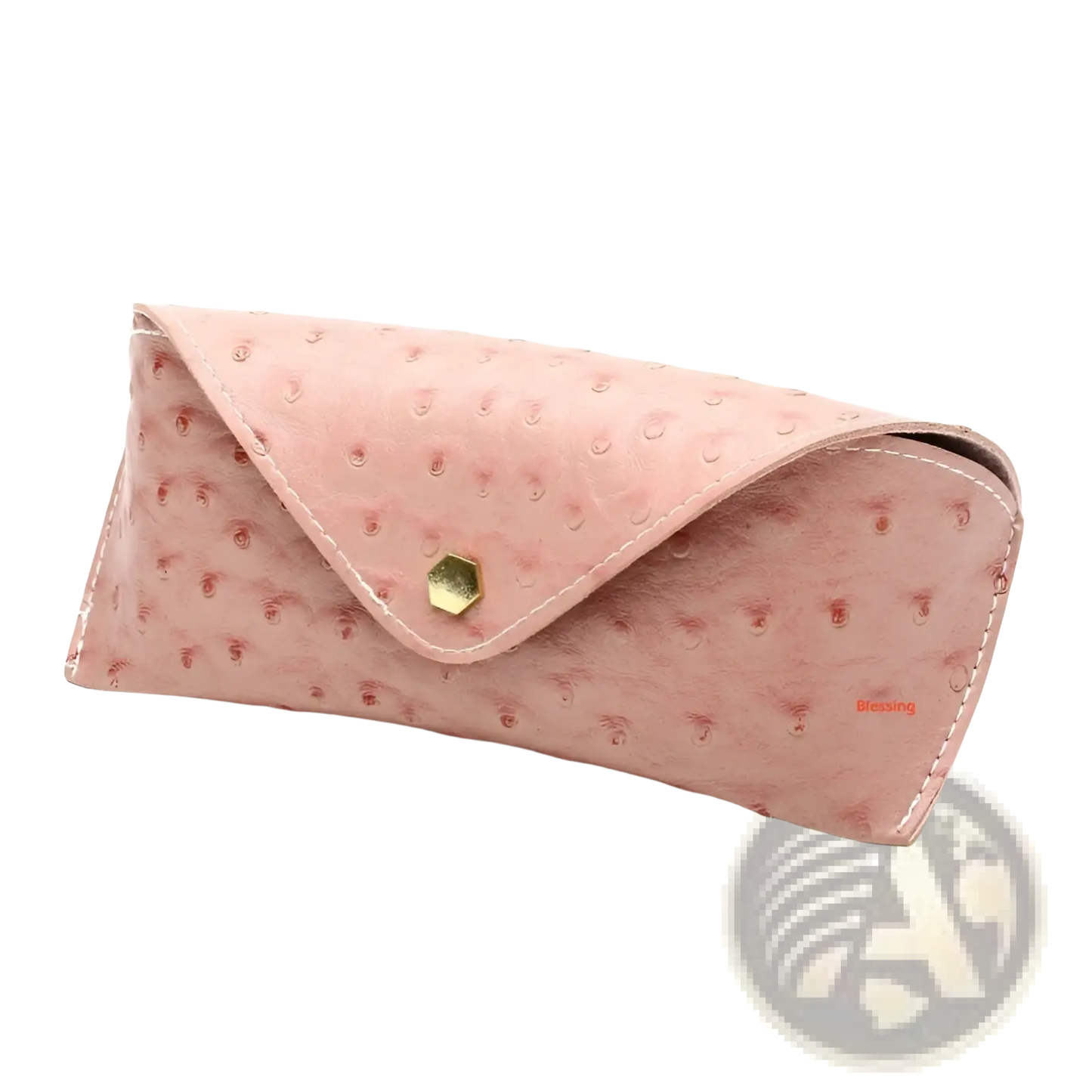 Ostrich Leather Polka Dot Sunglasses Case with Gold Clasp