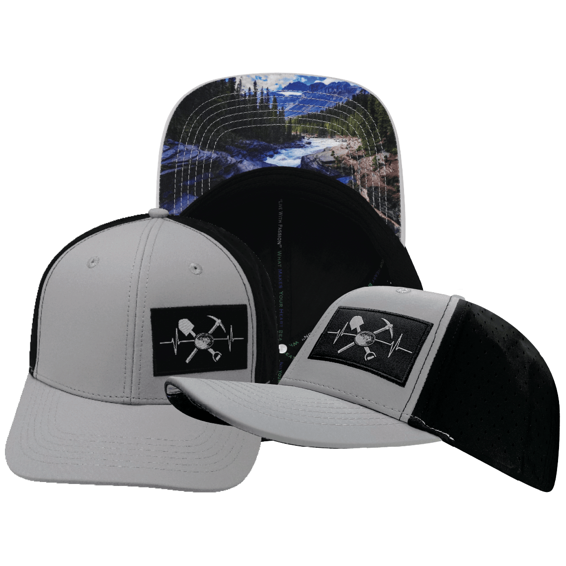 Prospecting Hat - Baseball Hat Fit - Gray /  Black - Laser Mesh