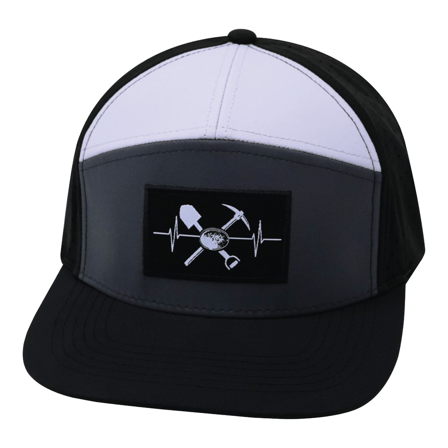 Prospecting Hat - Flat Bill - Black / Charcoal / White - Laser Mesh