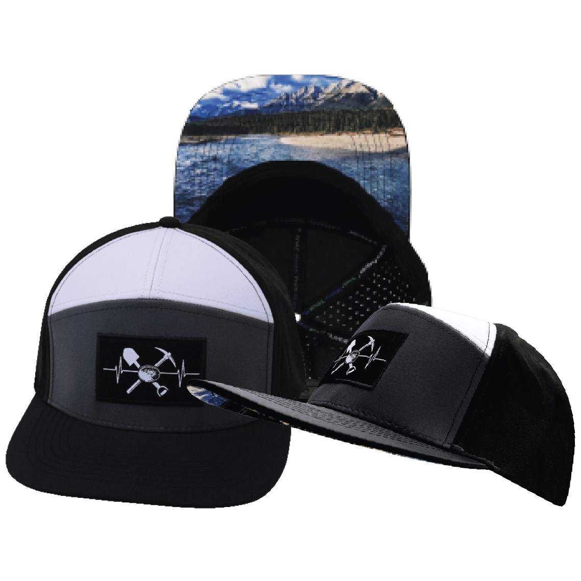 Prospecting Hat - Flat Bill - Black / Charcoal / White - Laser Mesh