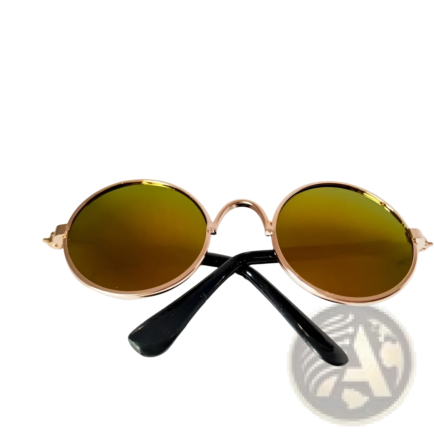 Rose Gold Metal Round Cat Sunglasses with Mirrored Lenses