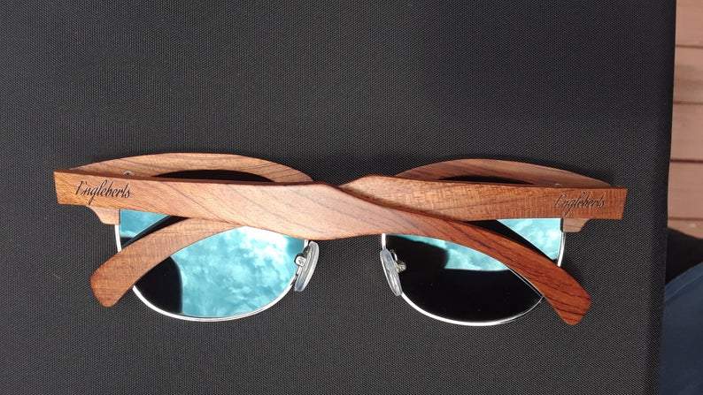 Brazilian Pear Wood Sunglasses / Ice Blue Polarized Lenses / Handcrafted / 100% UV Protection