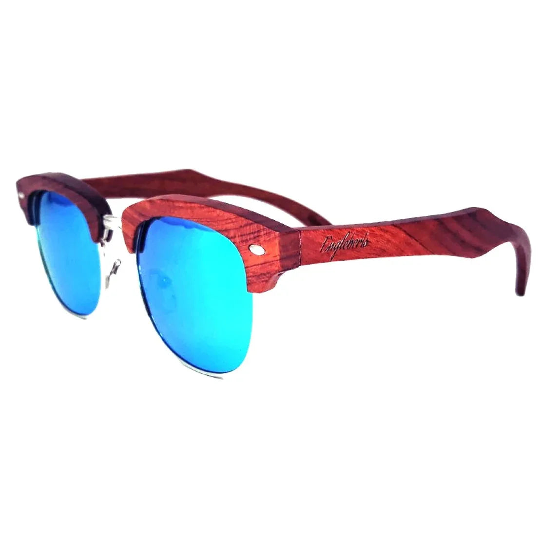 Brazilian Pear Wood Sunglasses / Ice Blue Polarized Lenses / Handcrafted / 100% UV Protection