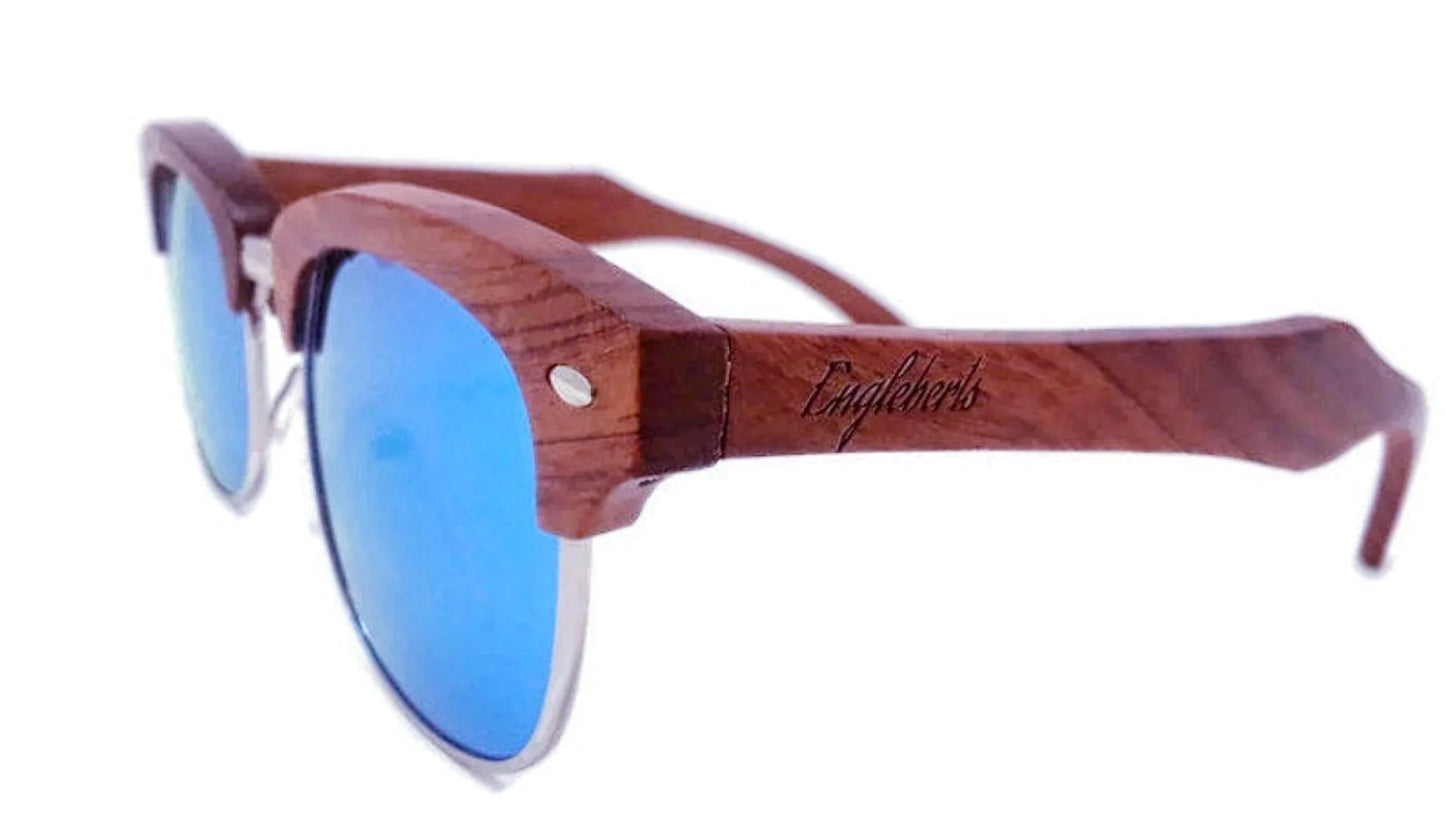 Brazilian Pear Wood Sunglasses / Ice Blue Polarized Lenses / Handcrafted / 100% UV Protection