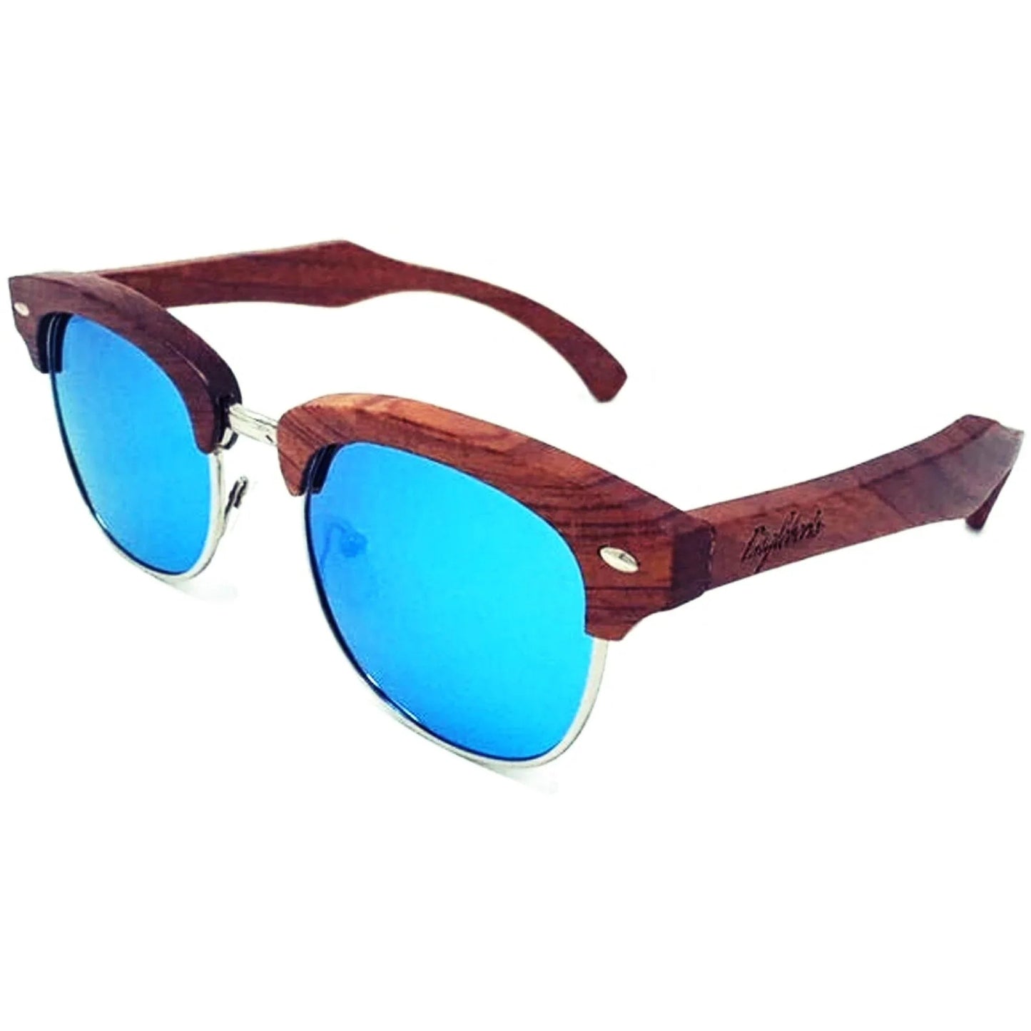 Brazilian Pear Wood Sunglasses / Ice Blue Polarized Lenses / Handcrafted / 100% UV Protection