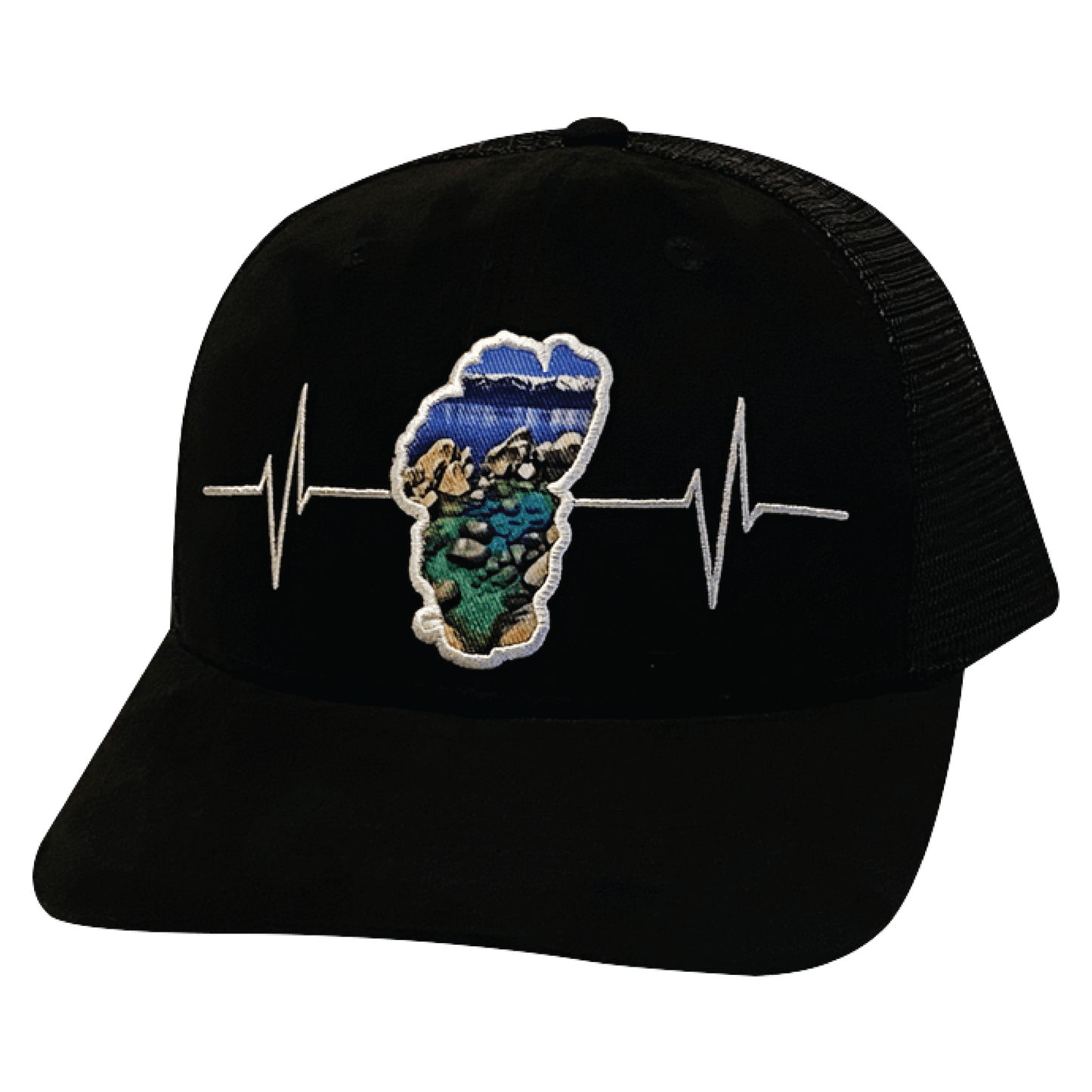 Tahoe Hat - Baseball Hat Fit - Suede - Black - Sand Harbor - Trucker Mesh
