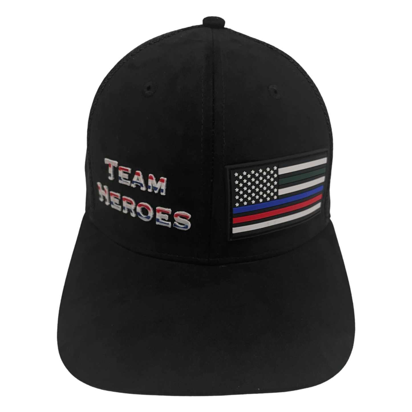Team Heroes Hat - Baseball Hat Fit - Suede - Black - Trucker Mesh