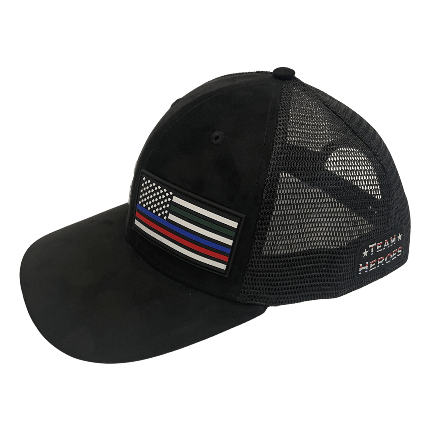 Team Heroes Hat - Baseball Hat Fit - Suede - Black - Trucker Mesh