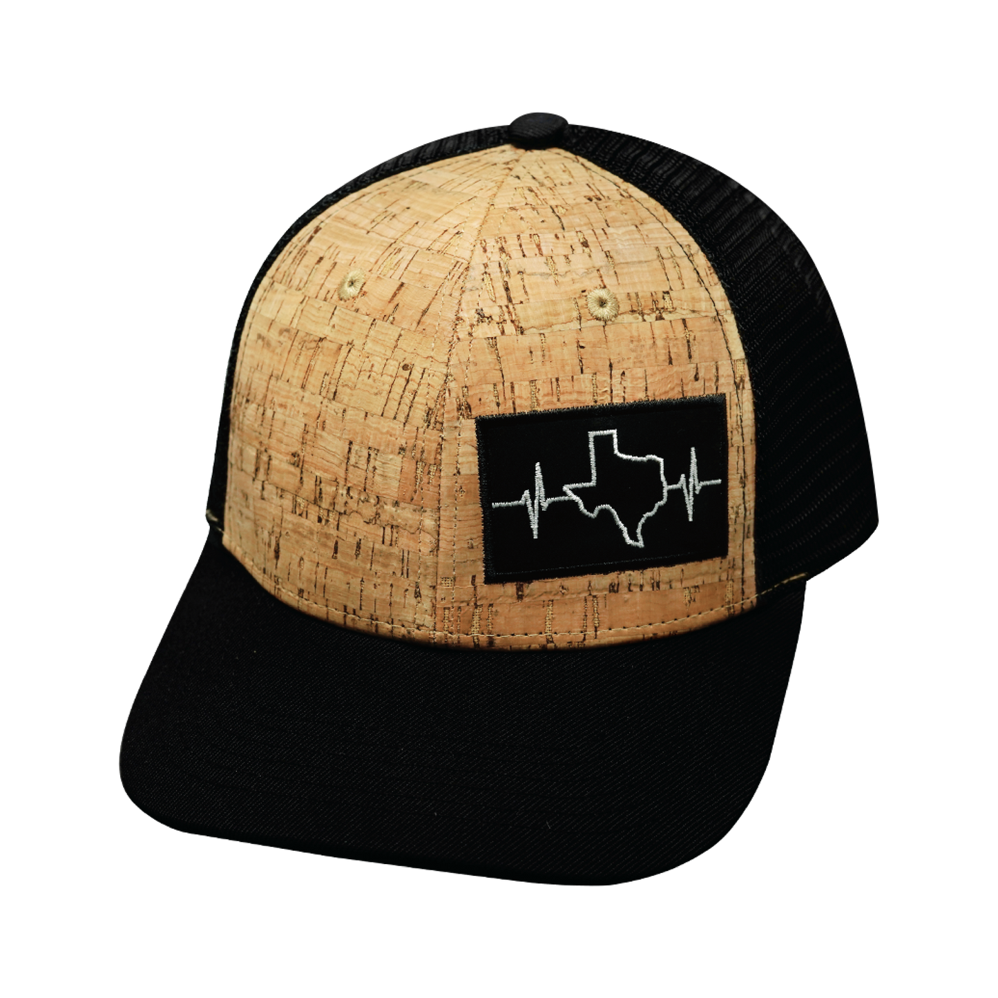Texas Hat - Baseball Hat Fit - Cork - Black - Trucker Mesh