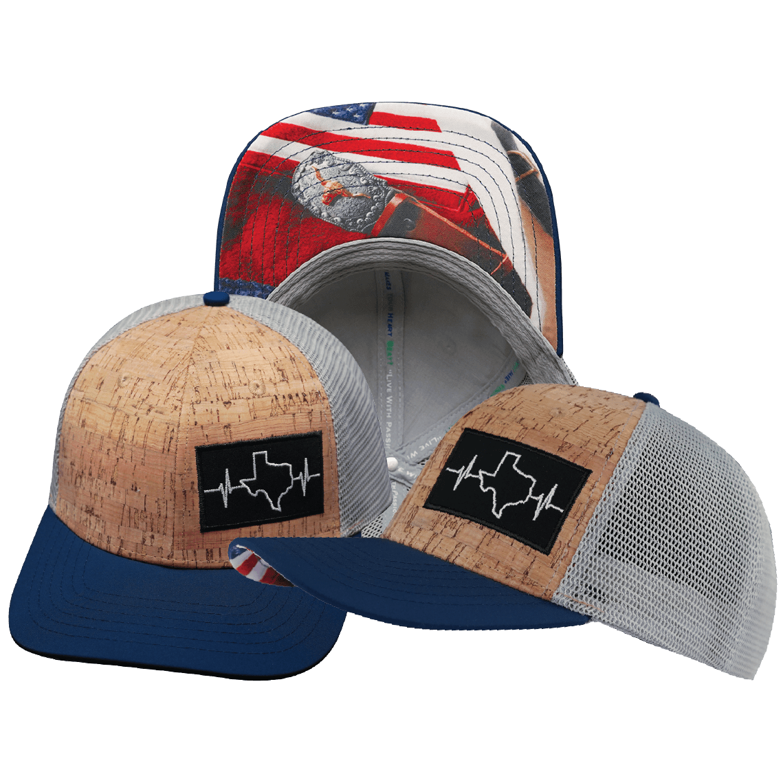 Texas Hat - Baseball Hat Fit - Cork - Navy / Gray - Trucker Mesh