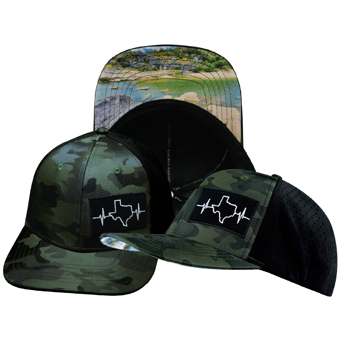 Texas Hat - Baseball Hat Fit - Green Camo / Black - Laser Mesh