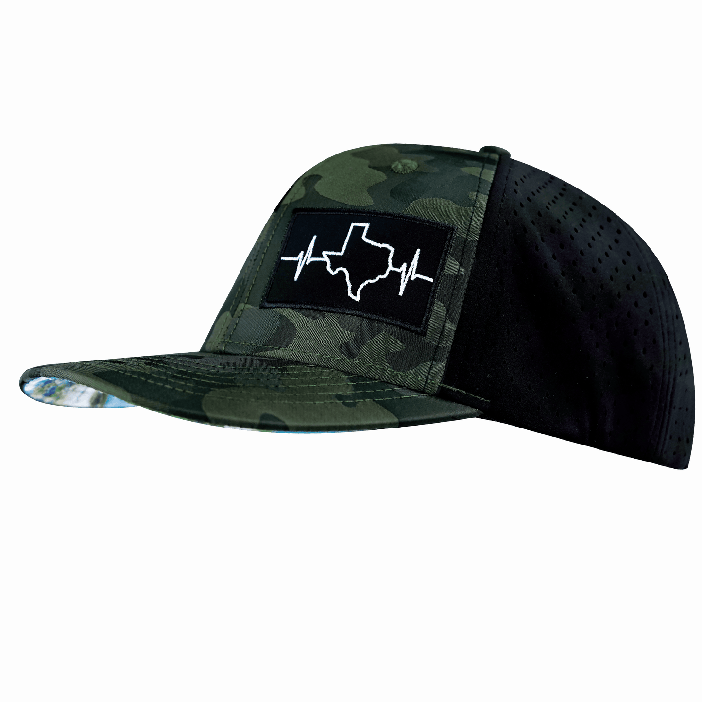 Texas Hat - Baseball Hat Fit - Green Camo / Black - Laser Mesh