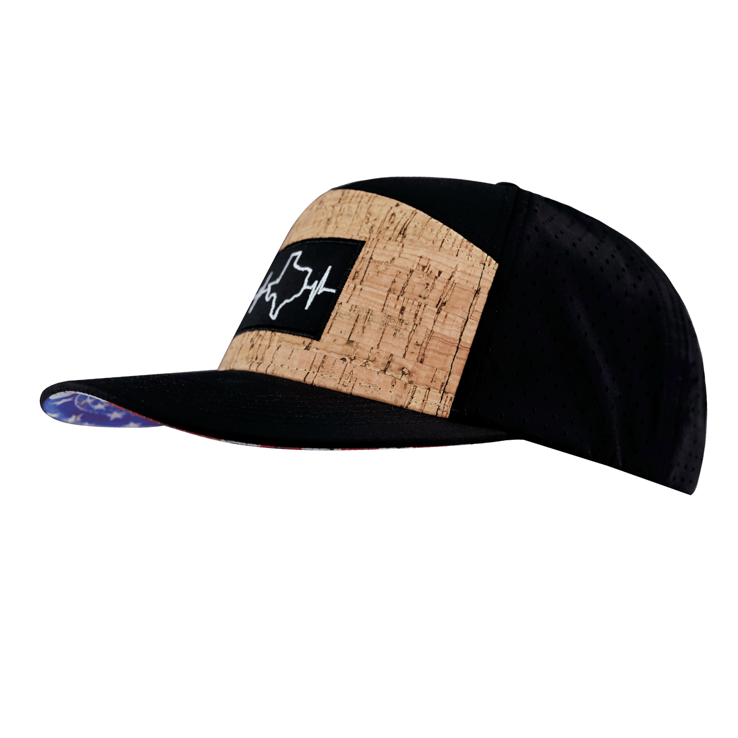 Texas Hat - Flat Bill - Cork - Black - Laser Mesh