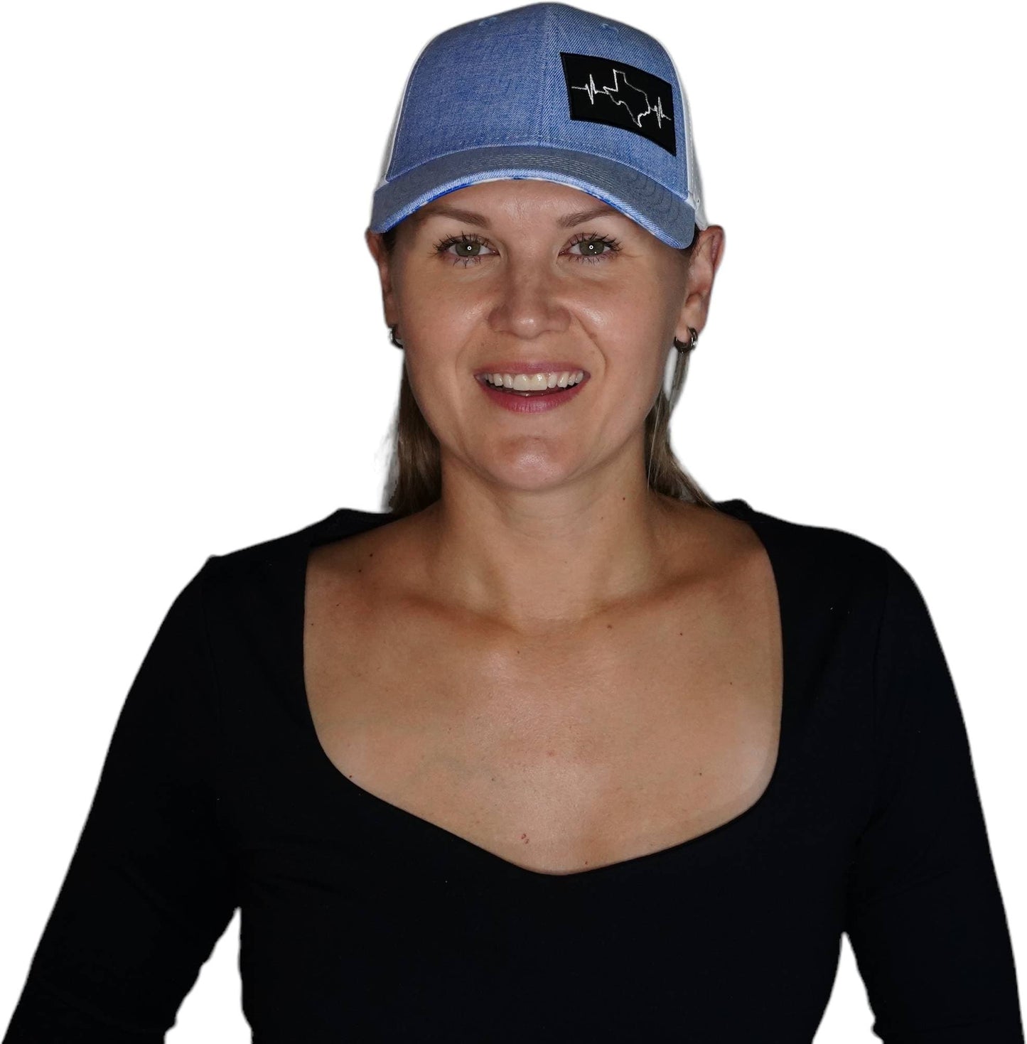 Texas Hat - Low Profile - Ponytail - Light Blue / White - Laser Mesh