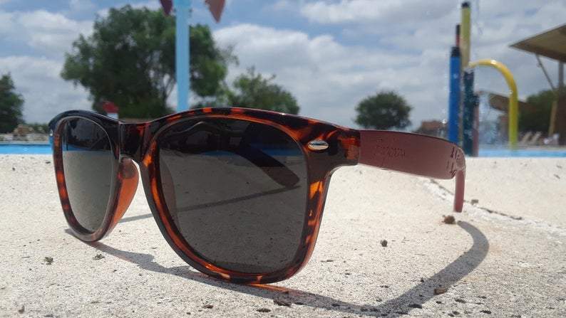 Red Bamboo Tortoise Framed Sunglasses With Wood Case / Artisan Engraved / 100% UV Protection