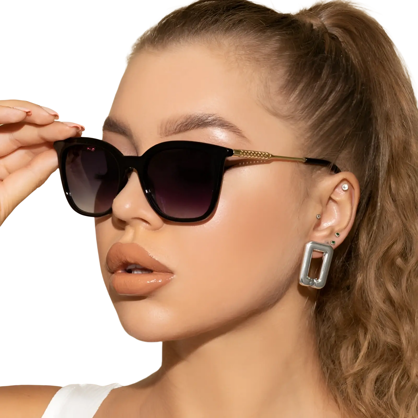 Vintage Cat Eye Sunglasses with Gold Chain Detail