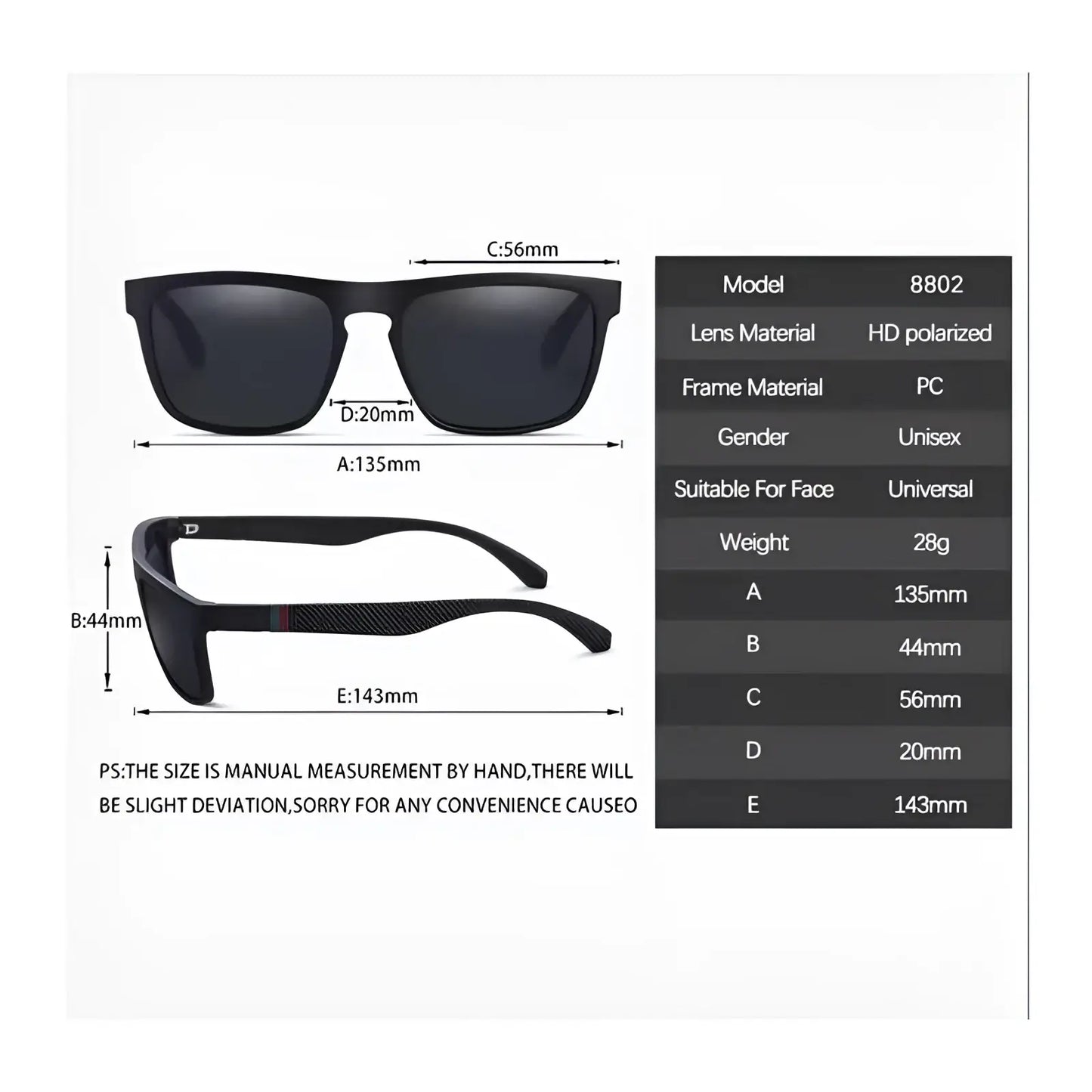 Vintage Polarized Square Sunglasses with Striped Temples