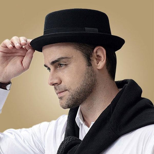 Vintage Pork Pie Hat / Men Short Brim Cotton / Soft Wool Body / Winter Spring and Fall