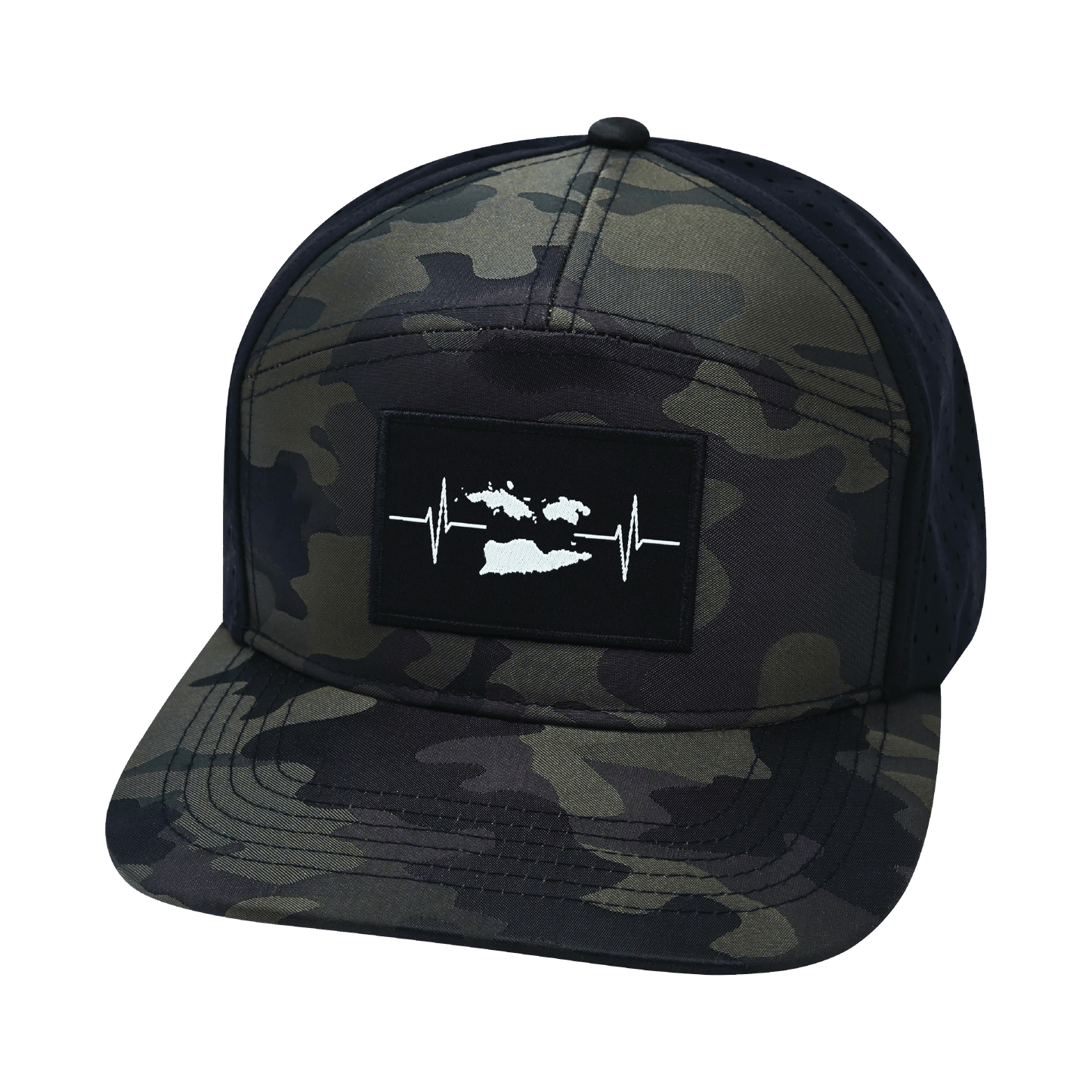 Virgin Islands Hat - Flat Bill -  Green Camo / Black - Laser Mesh