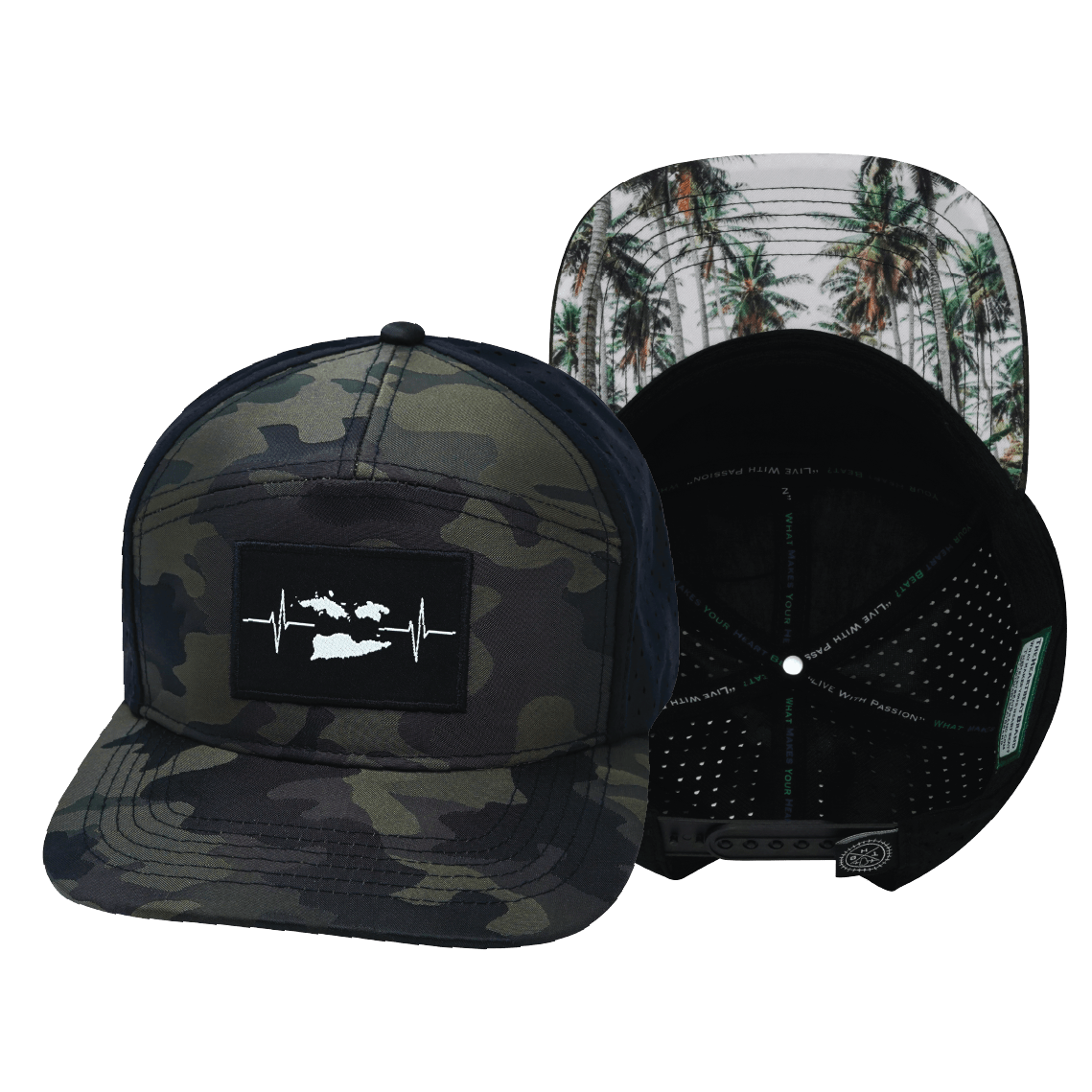 Virgin Islands Hat - Flat Bill -  Green Camo / Black - Laser Mesh