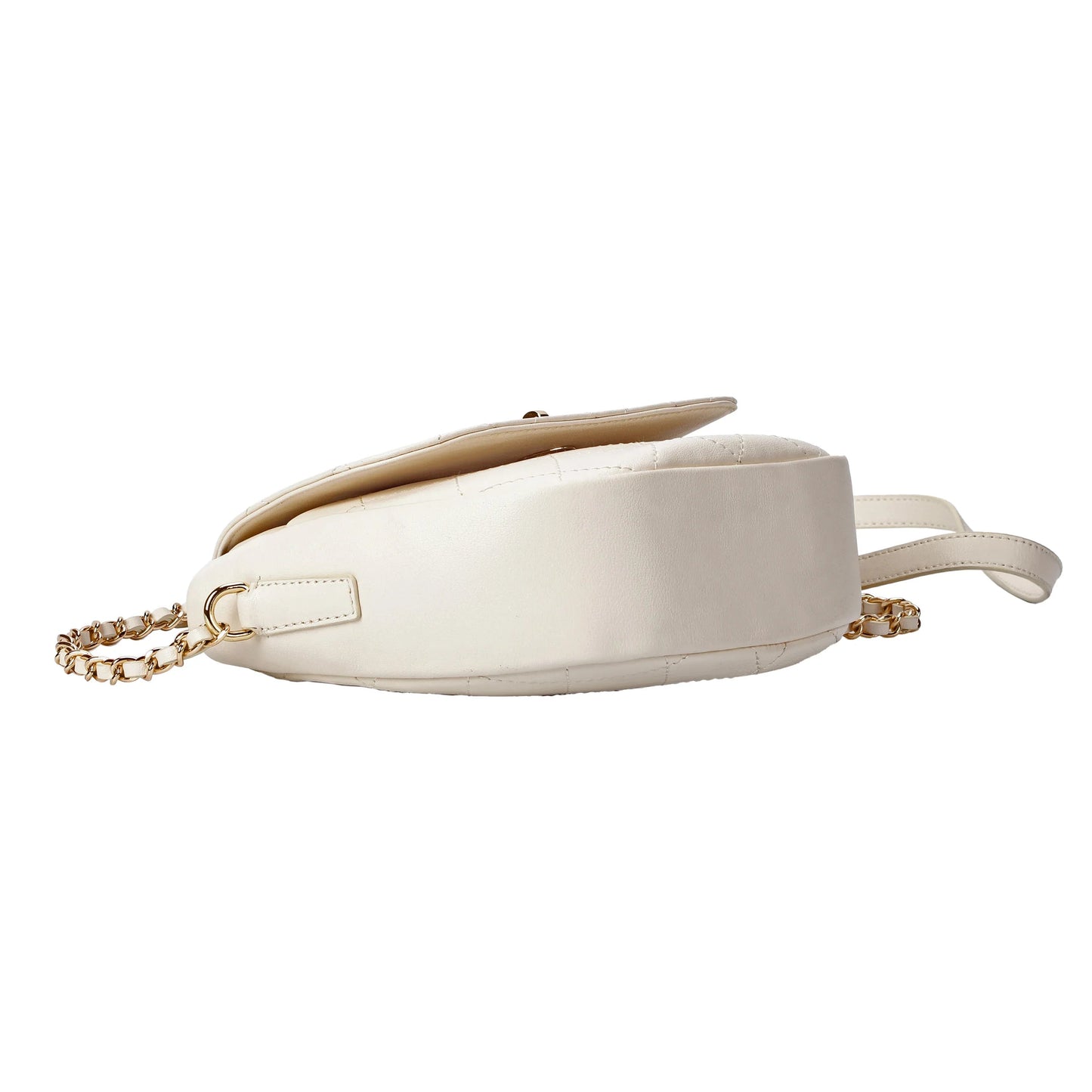 White Quilted Leather Crossbody Bag with Gold Chain Strap