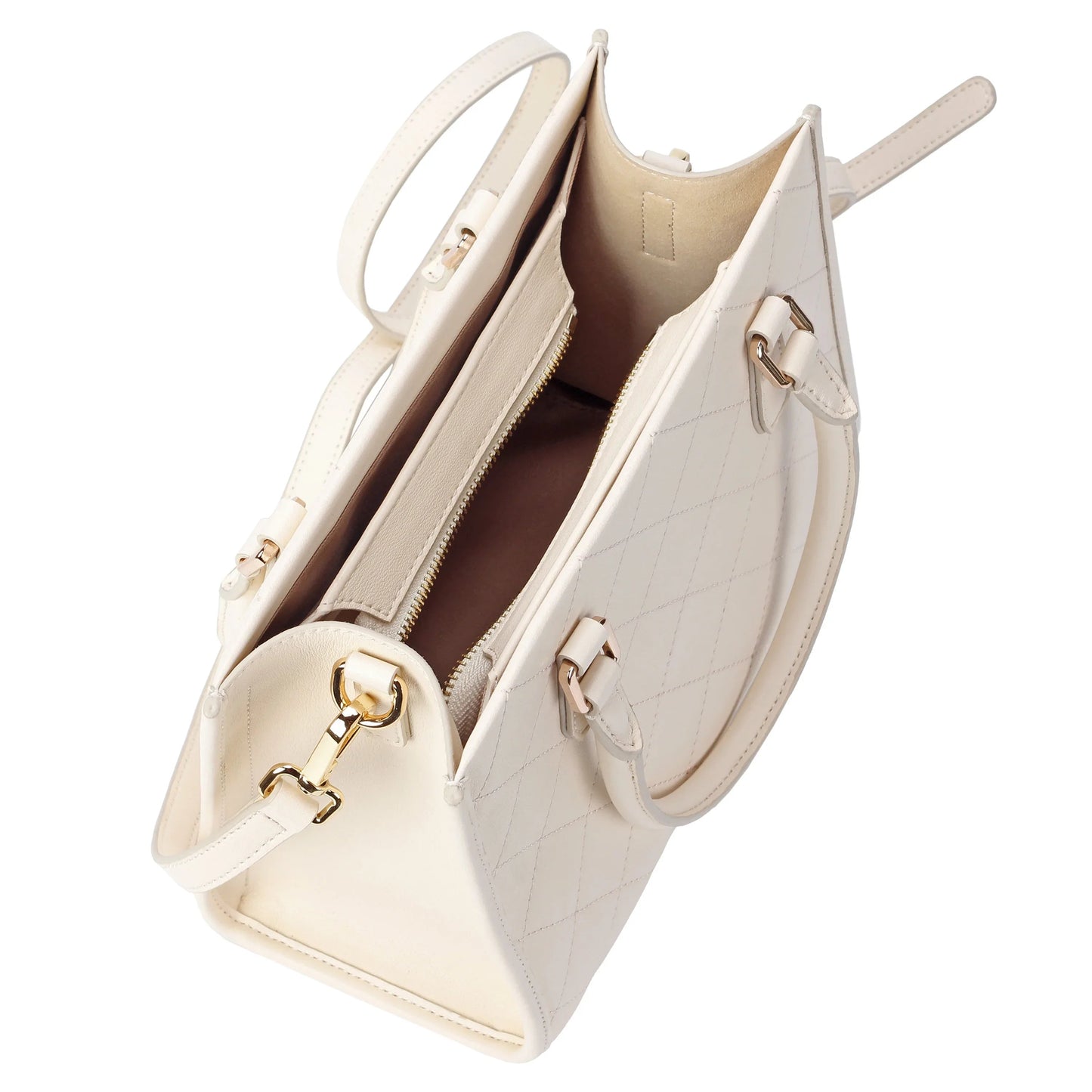 White Quilted Leather Crossbody Bag with Dual Handles